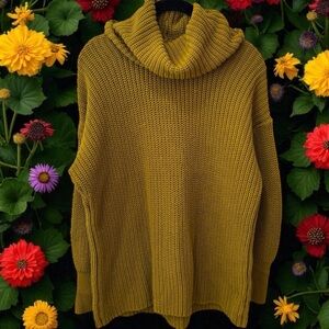 American Apparel Cableknit Cowlneck Sweater in Dirty Gold Comfy Holiday OS